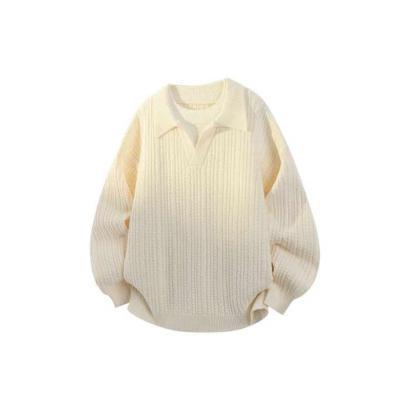 欧迪芬 美式圆领女秋冬季绵羊毛假两件内搭简约翻领毛衣 女款