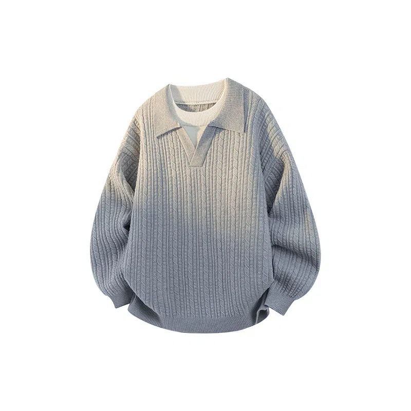 欧迪芬 美式圆领女秋冬季绵羊毛假两件内搭简约翻领毛衣 女款