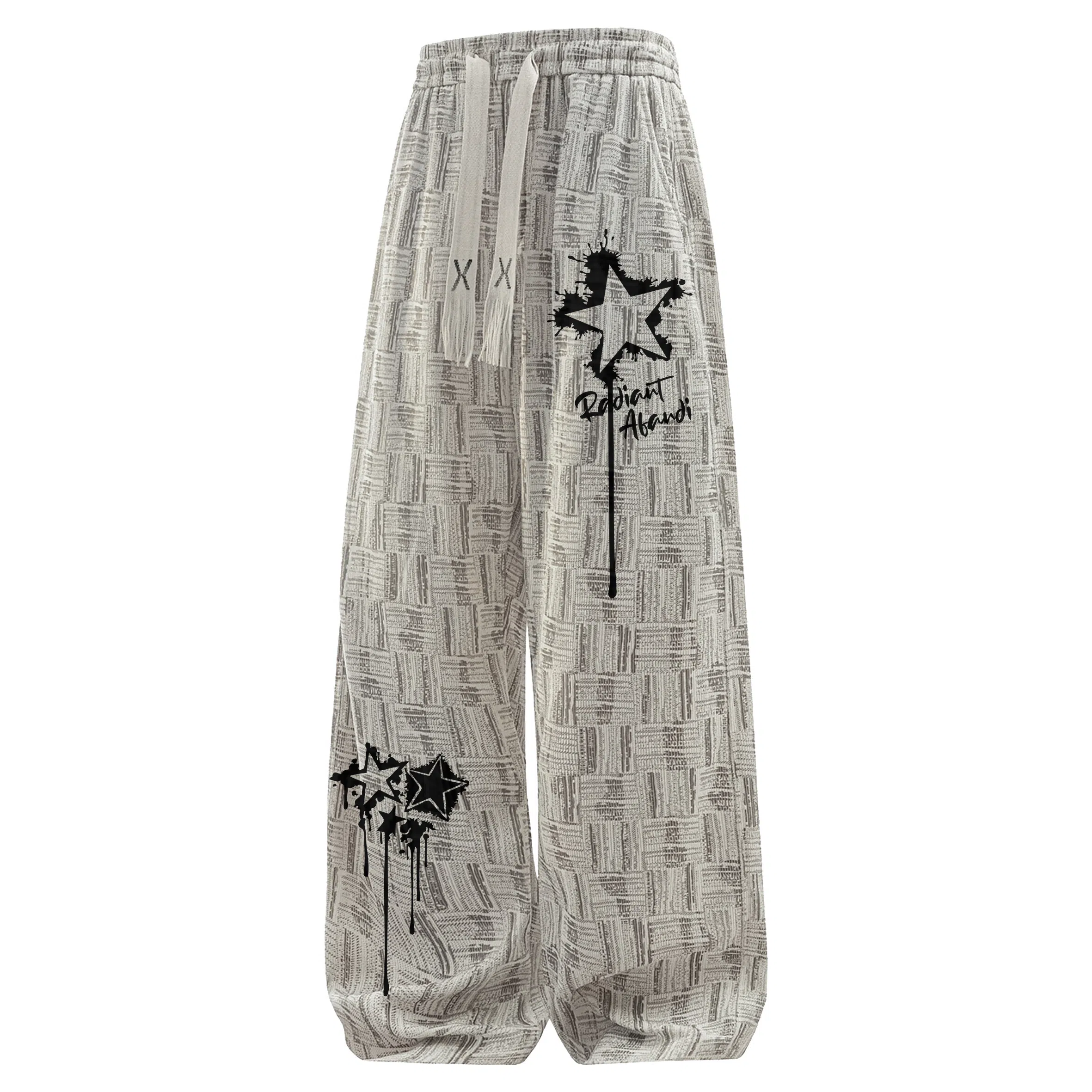 阿凡迪 扎染美式复古手绘星星涂鸦字母系带抽绳裤子高街户外运动裤日常通勤百搭微喇情侣装长裤宽松柔软垂感舒适阔腿潮流休闲裤 男女同款