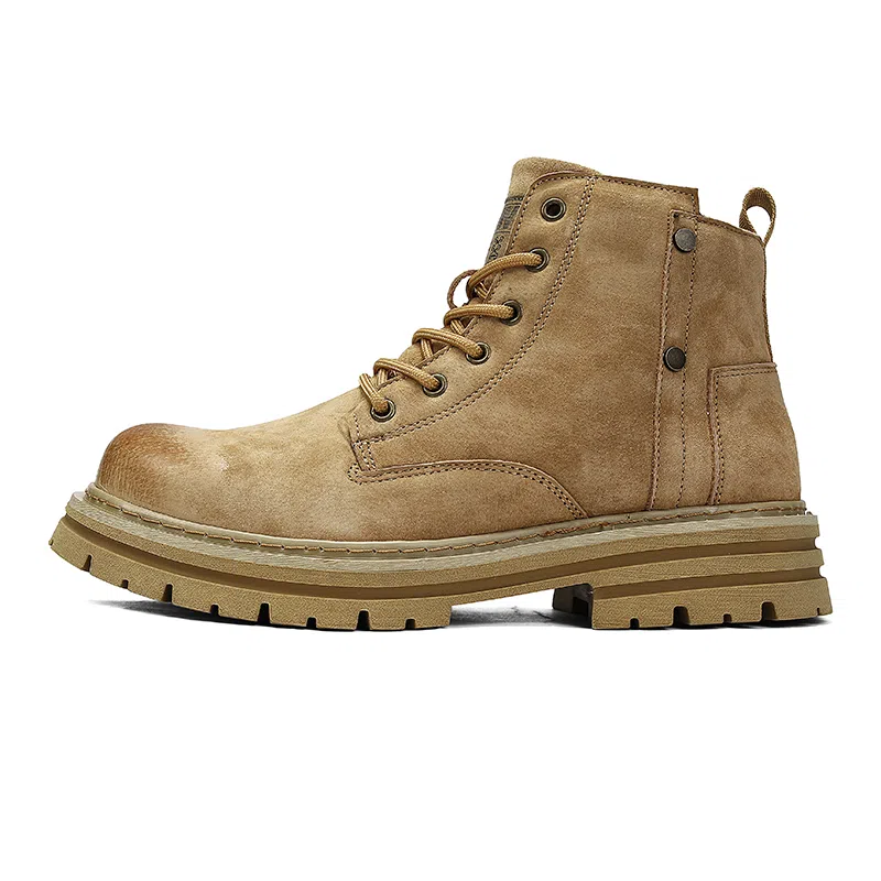 袋鼠头 超纤皮头层猪皮 潮流百搭 防滑软底  英伦风 中筒 马丁靴 男款