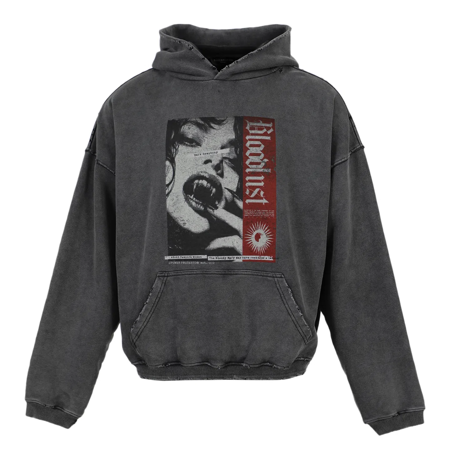 EPOWER PRESENTS Printed Washed Black Pullover Sweatshirt