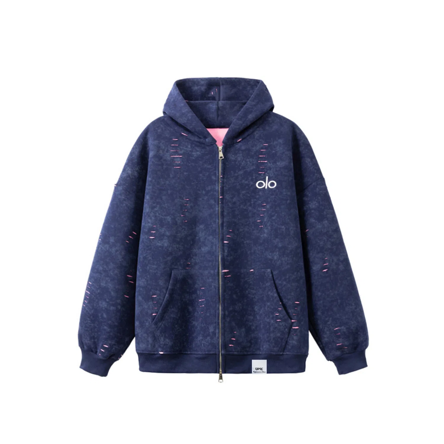 【dme】 潮牌复古美式重磅宽松设计刺绣磨破连帽外套男秋款时尚情侣百搭中性休闲卫衣帽衫 男女同款