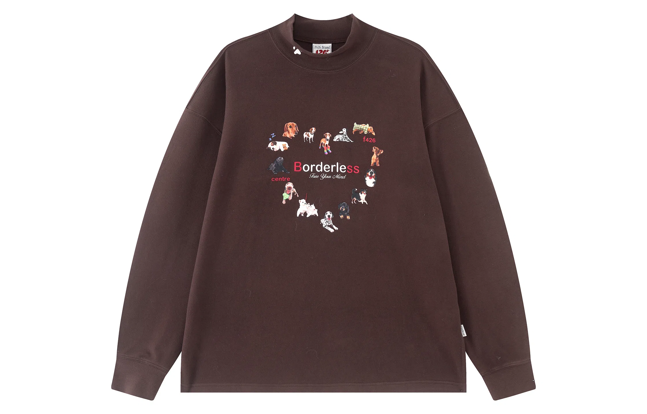 F426 Turtleneck Heart Print Long Sleeve Tee