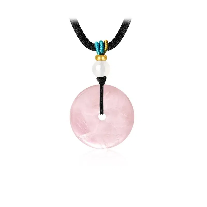 亨万福 平安扣平安纳福国风小众复古新中式好运天然 粉水晶 项链 男女同款情侣款