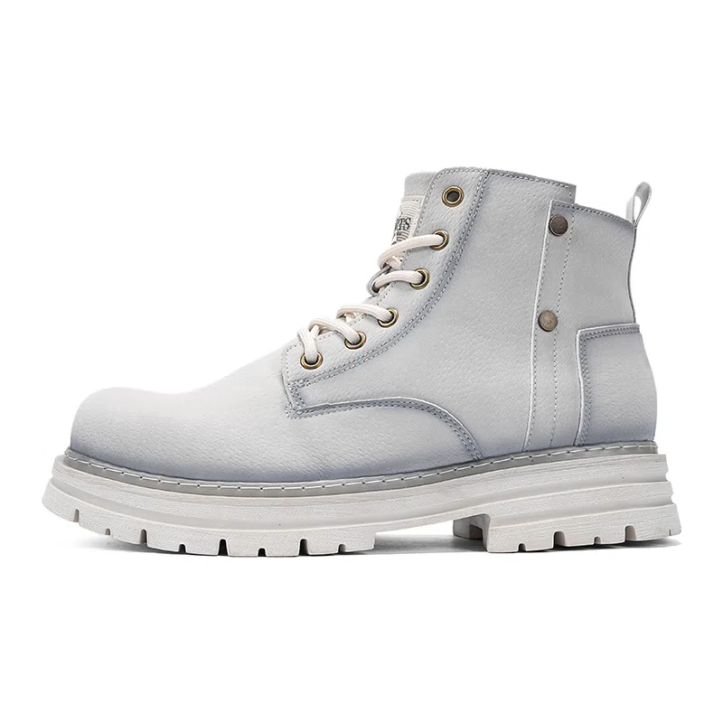 袋鼠头 超纤皮头层猪皮 潮流百搭 防滑软底  英伦风 中筒 马丁靴 男款