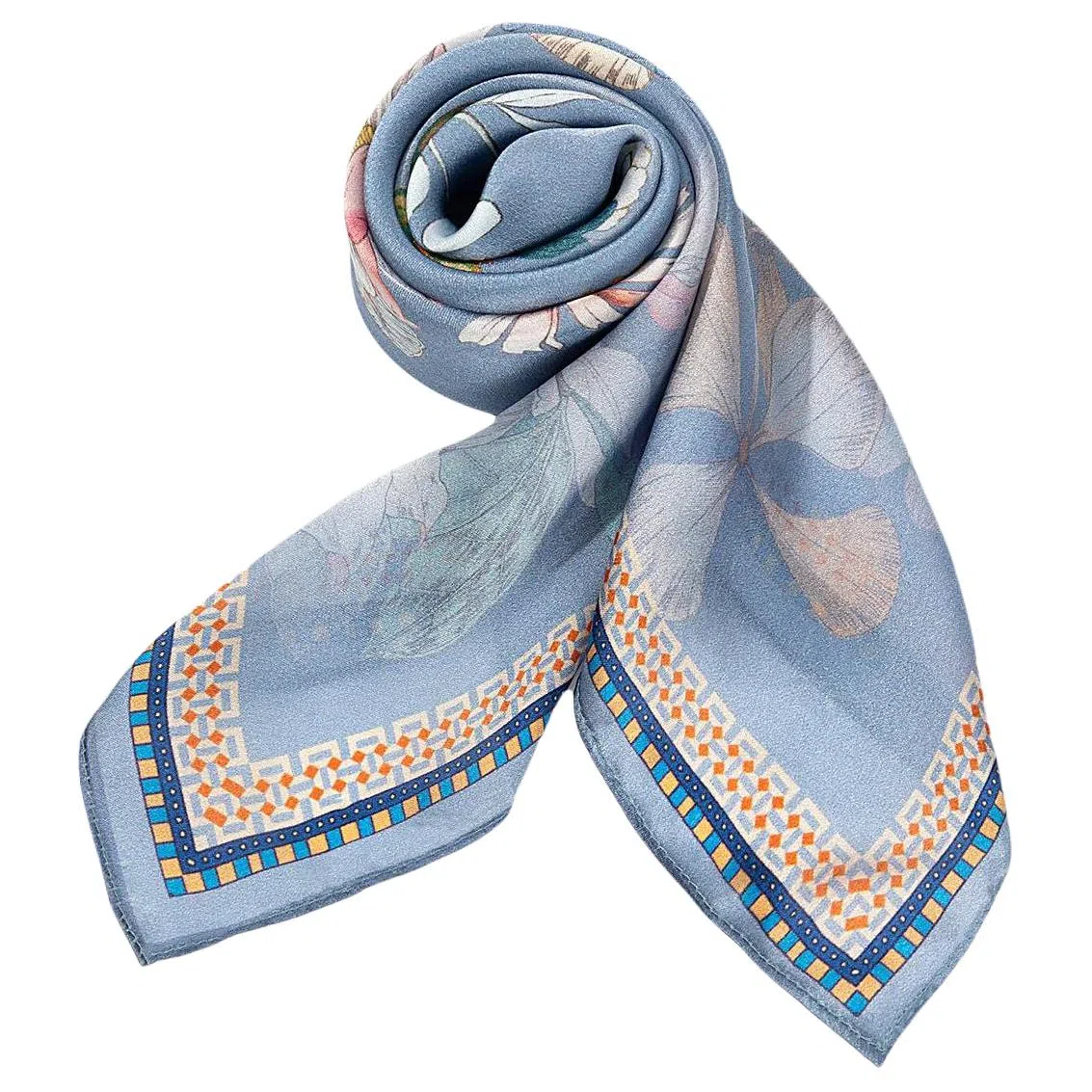 一米画纱 丝绸质感花卉图案国风印花真丝方巾踏青郊游装饰领巾拍照搭配 桑蚕丝 丝巾 女款