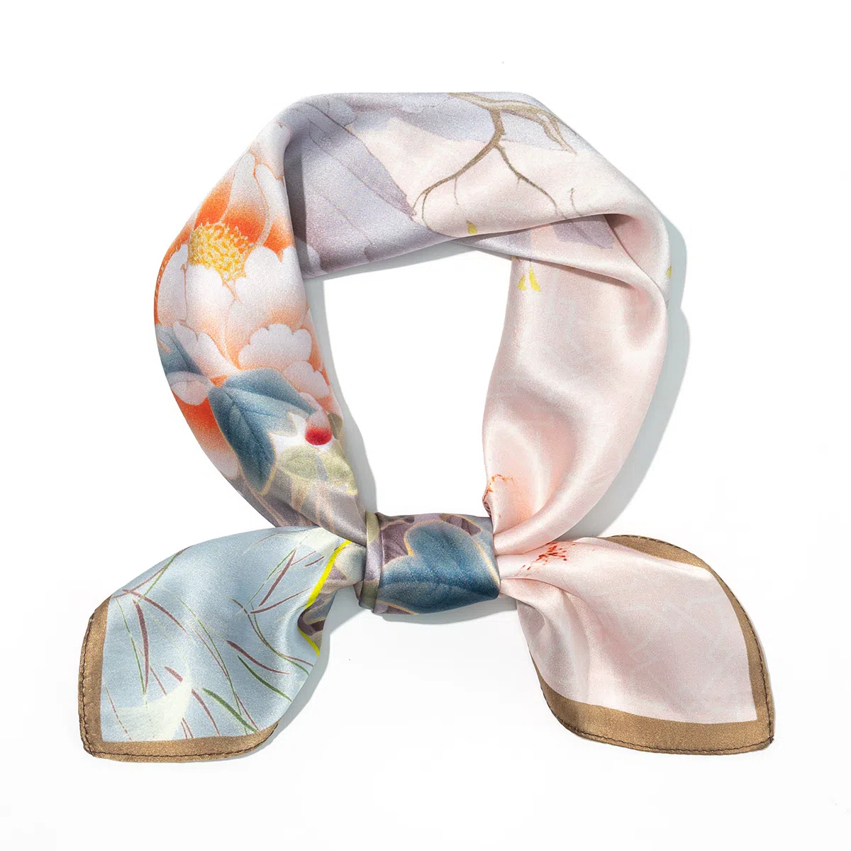 一米画纱 丝绸质感花卉图案国风印花真丝方巾踏青郊游装饰领巾拍照搭配 桑蚕丝 丝巾 女款