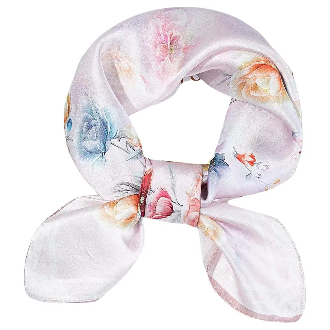 一米画纱 古典花卉雅韵国风真丝方巾旅游装饰素绸缎领巾搭配西装时尚出游 桑蚕丝 丝巾 女款