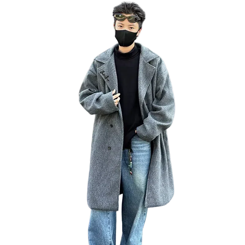 布客行 小个子可穿韩系基础长款过膝宽松舒适大口袋西装领保暖英伦风毛呢子外套高级感风衣休闲百搭落肩翻领长袖慵懒老钱风大衣 男女同款