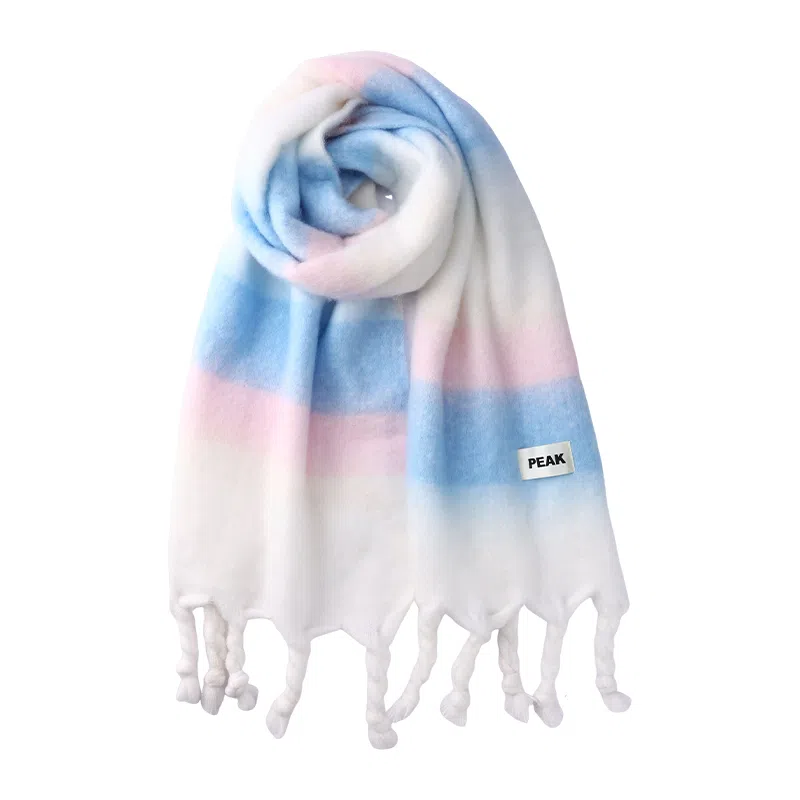 匹克 韩系高级慵懒学院风 渐变氛围感柔软加长加厚保暖流苏撞色设计百搭 聚酯纤维 绒线围巾 男女同款情侣款
