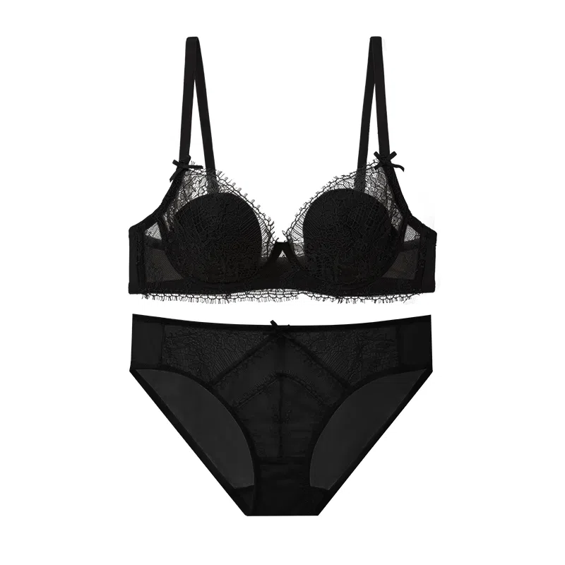 内在密码 法式蕾丝文胸女薄款胸大显小软钢圈上托防下垂纯欲性感罩内衣裤套装 女款