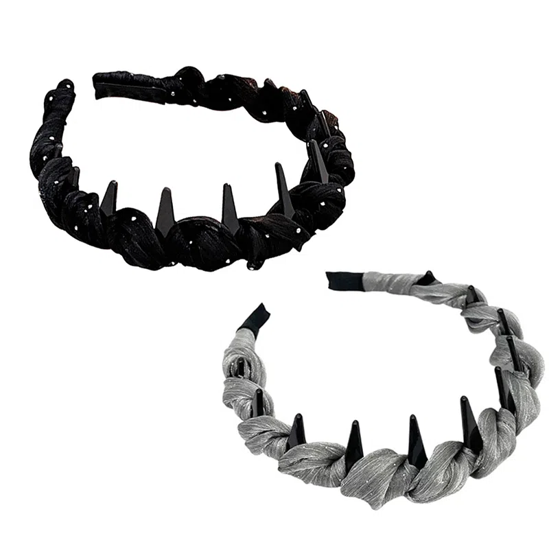 千桐 高颅顶 正反两戴 气质纱褶皱珠珠波浪 齿梳飘带外戴发卡头饰 网纱 发箍 女款