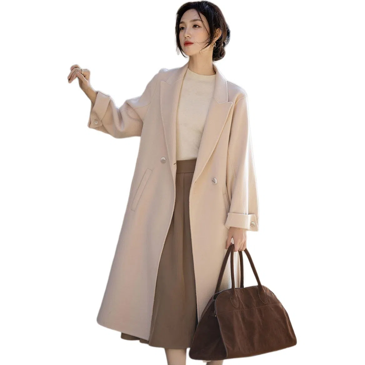 【dme】 冬季老钱翻驳领双排扣长款气质遮肉轻奢保暖外套轻盈优雅简约时尚百搭高级感精致温柔休闲大方得体小个子宽松显瘦大衣 女款