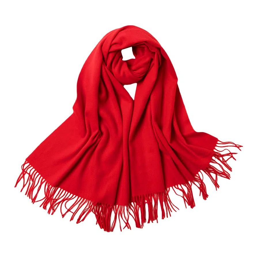 红豆 纯色经典柔软舒适时尚保暖 羊毛 绒线围巾 男女同款情侣款