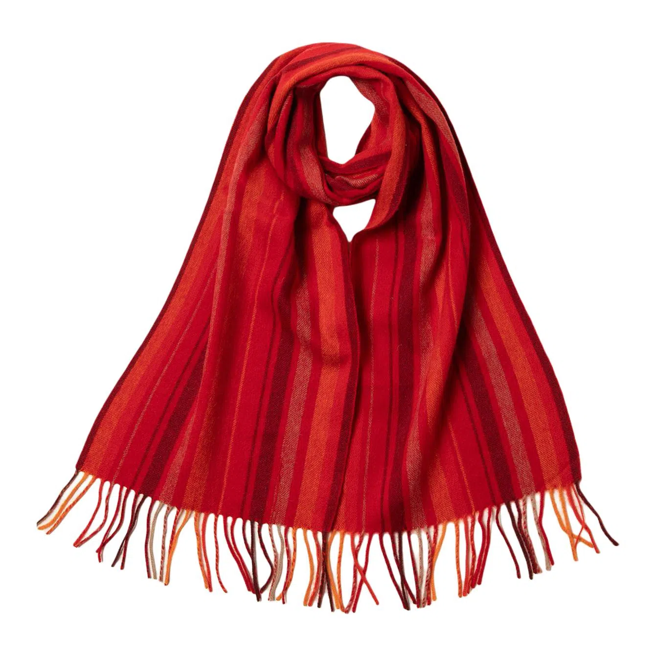 红豆 毛绒竖格水纹条纹方格 绵羊绒 绒线围巾 男女同款情侣款