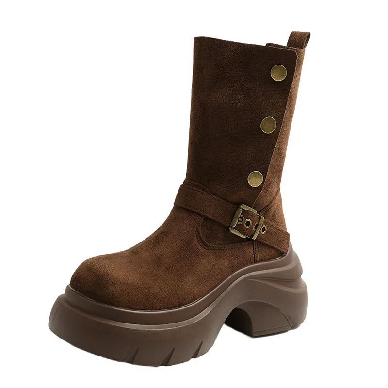 绒面 百搭增高美拉德风格不过膝厚底西部 短靴 女