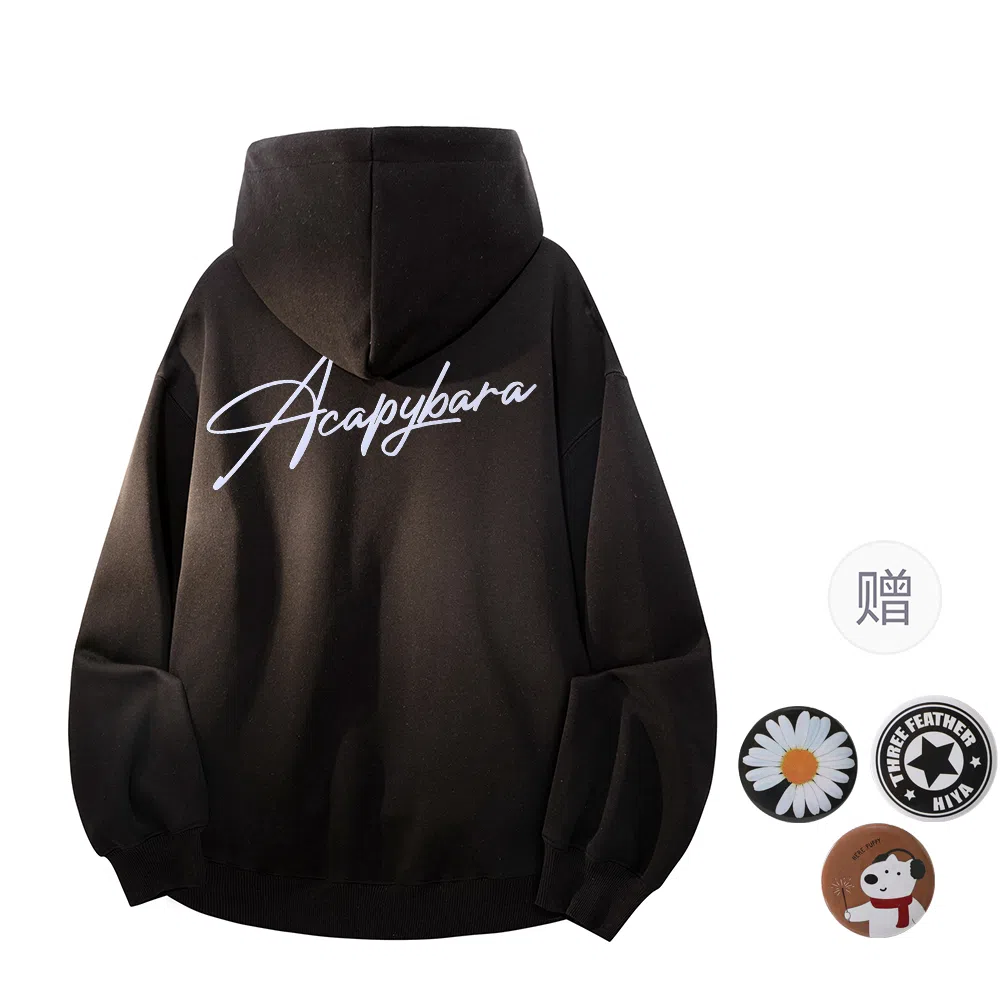 【可拆卸DIY徽章】卡皮巴拉小黄豚 双面撞色植绒签字体美式重磅显瘦慵懒风上衣高街潮牌校园风情侣百搭宽松休闲春秋连帽卫衣 男女同款