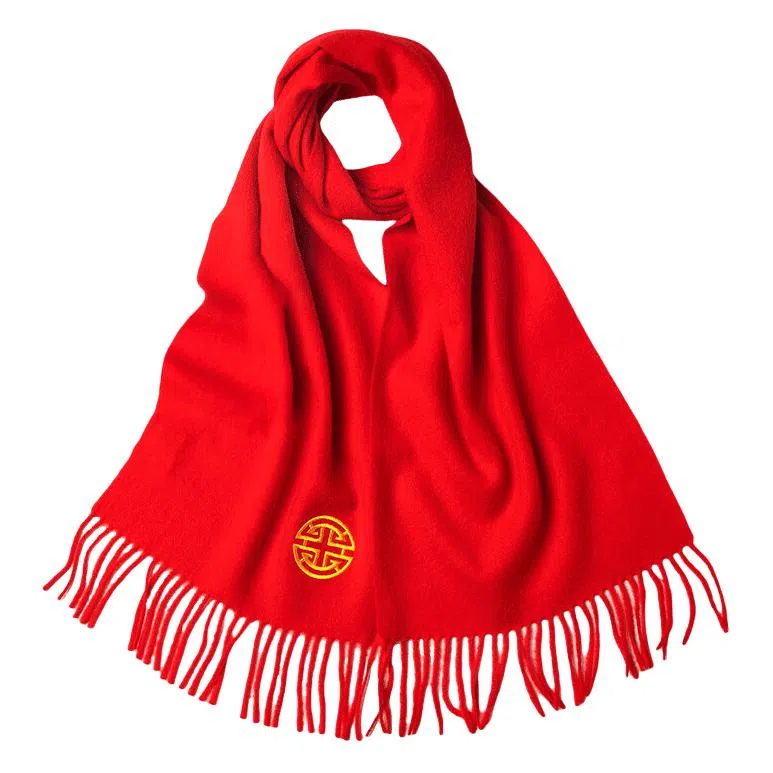 红豆 精致柔软舒适中国红时尚 羊毛 绒线围巾 男女同款情侣款