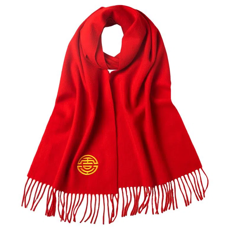 红豆 精致柔软舒适中国红时尚 羊毛 绒线围巾 男女同款情侣款