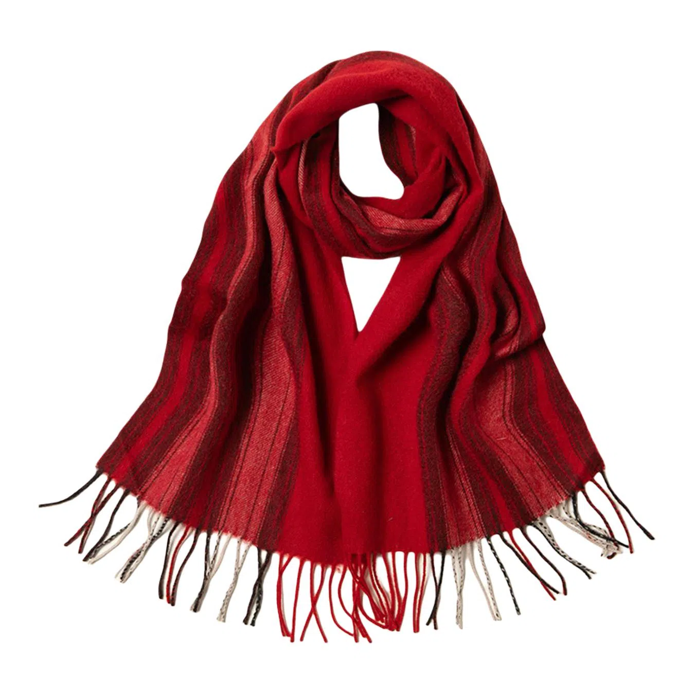 红豆 毛绒竖格水纹条纹方格 绵羊绒 绒线围巾 男女同款情侣款