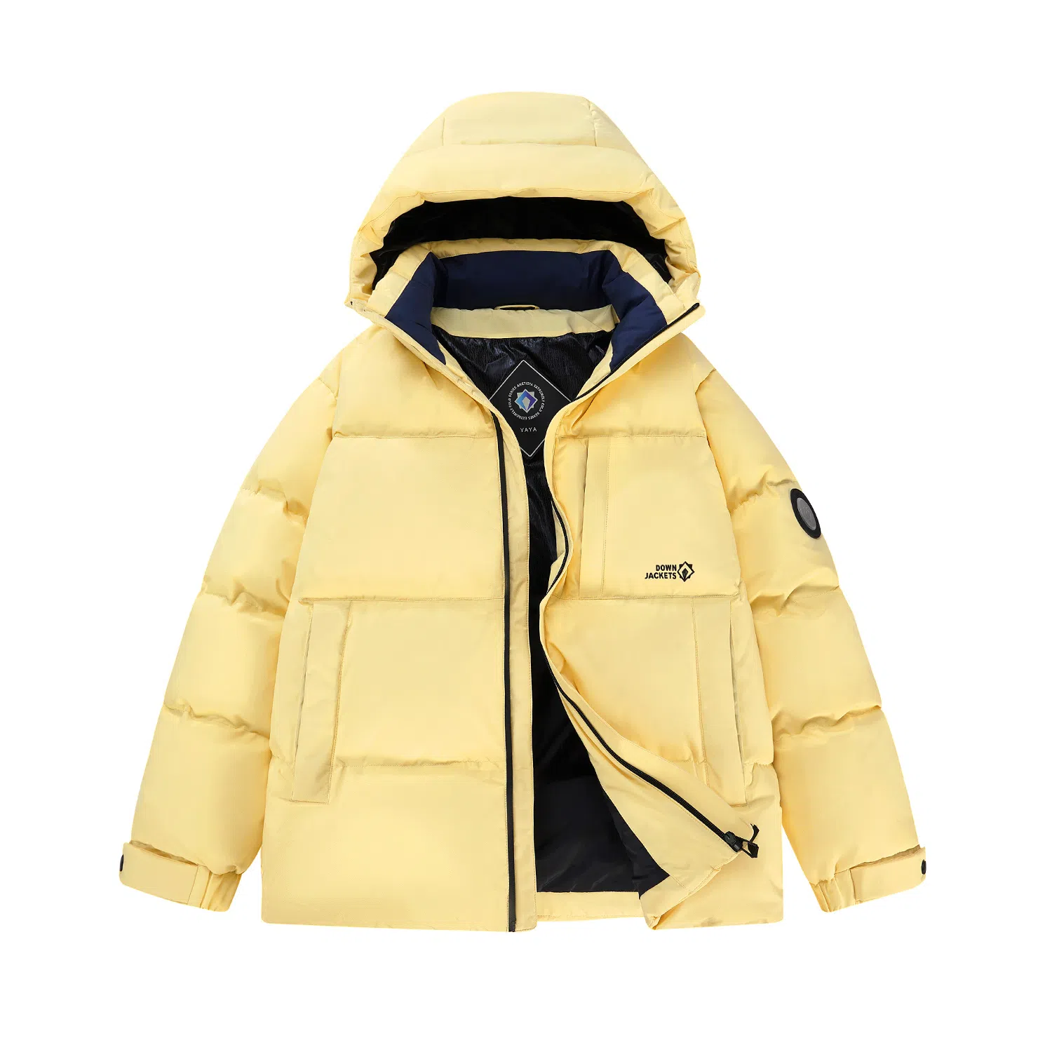 鸭鸭 冬季连帽外套经典袖标印花时尚设计潮流休闲百搭防风防寒户外运动通勤蓬松舒适保暖棉衣羽绒服 男女同款