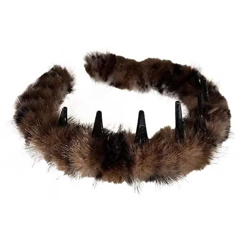 千桐 高颅顶 正反两戴 必备气质绒毛发饰  齿梳飘带外戴发卡头饰 洗脸出门 毛绒 发箍 女款