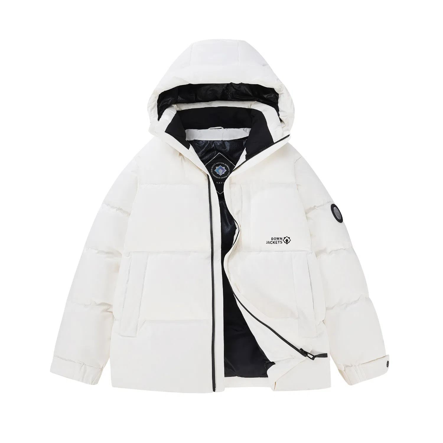 鸭鸭 冬季连帽外套经典袖标印花时尚设计潮流休闲百搭防风防寒户外运动通勤蓬松舒适保暖棉衣羽绒服 男女同款