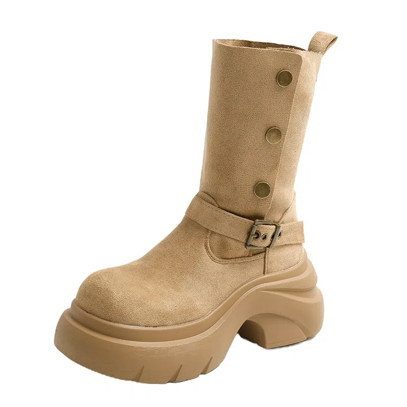 绒面 百搭增高美拉德风格不过膝厚底西部 短靴 女