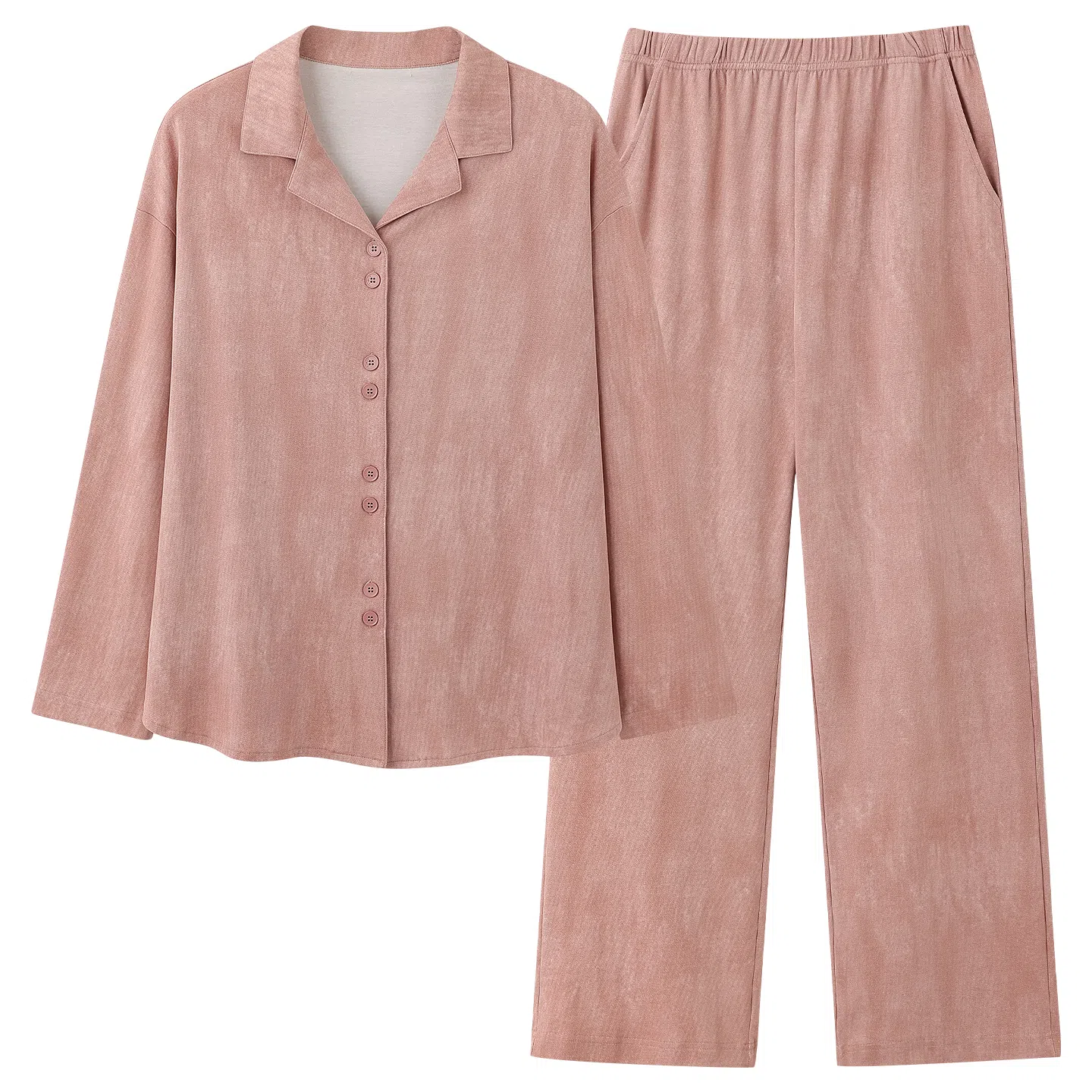 莫代尔 春秋季甜美风休闲简约翻领开衫纯棉宽松显瘦长袖长裤家居服可外穿女士睡衣套装 女款