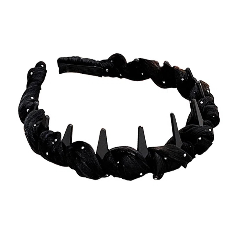 千桐 高颅顶 正反两戴 气质纱褶皱珠珠波浪 齿梳飘带外戴发卡头饰 网纱 发箍 女款