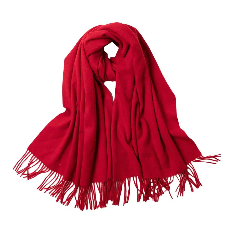 红豆 纯色经典柔软舒适时尚保暖 羊毛 绒线围巾 男女同款情侣款