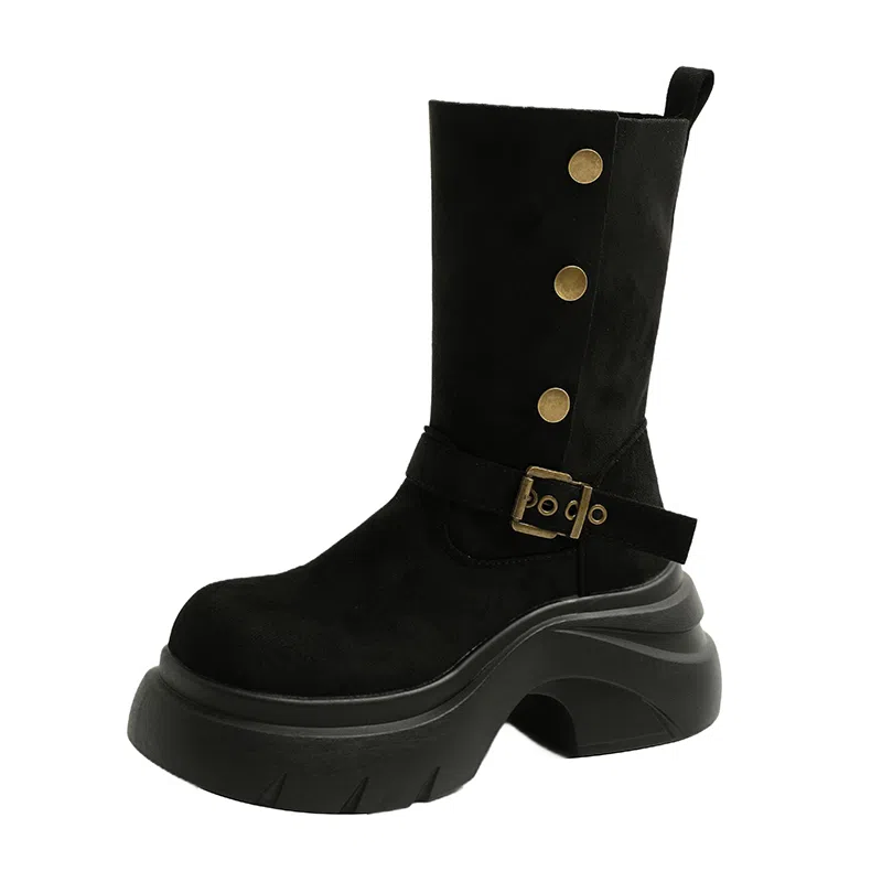 绒面 百搭增高美拉德风格不过膝厚底西部 短靴 女