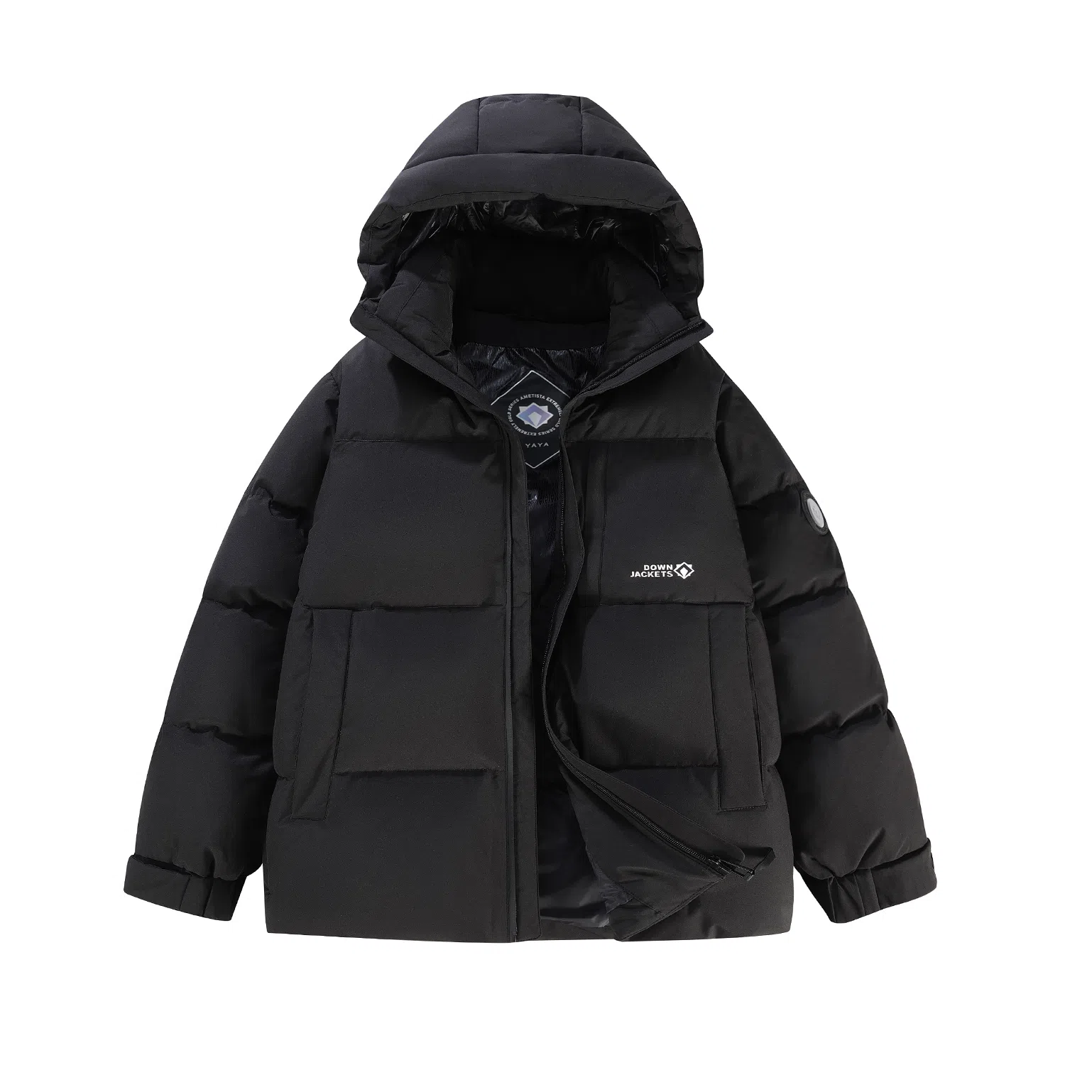 鸭鸭 冬季连帽外套经典袖标印花时尚设计潮流休闲百搭防风防寒户外运动通勤蓬松舒适保暖棉衣羽绒服 男女同款