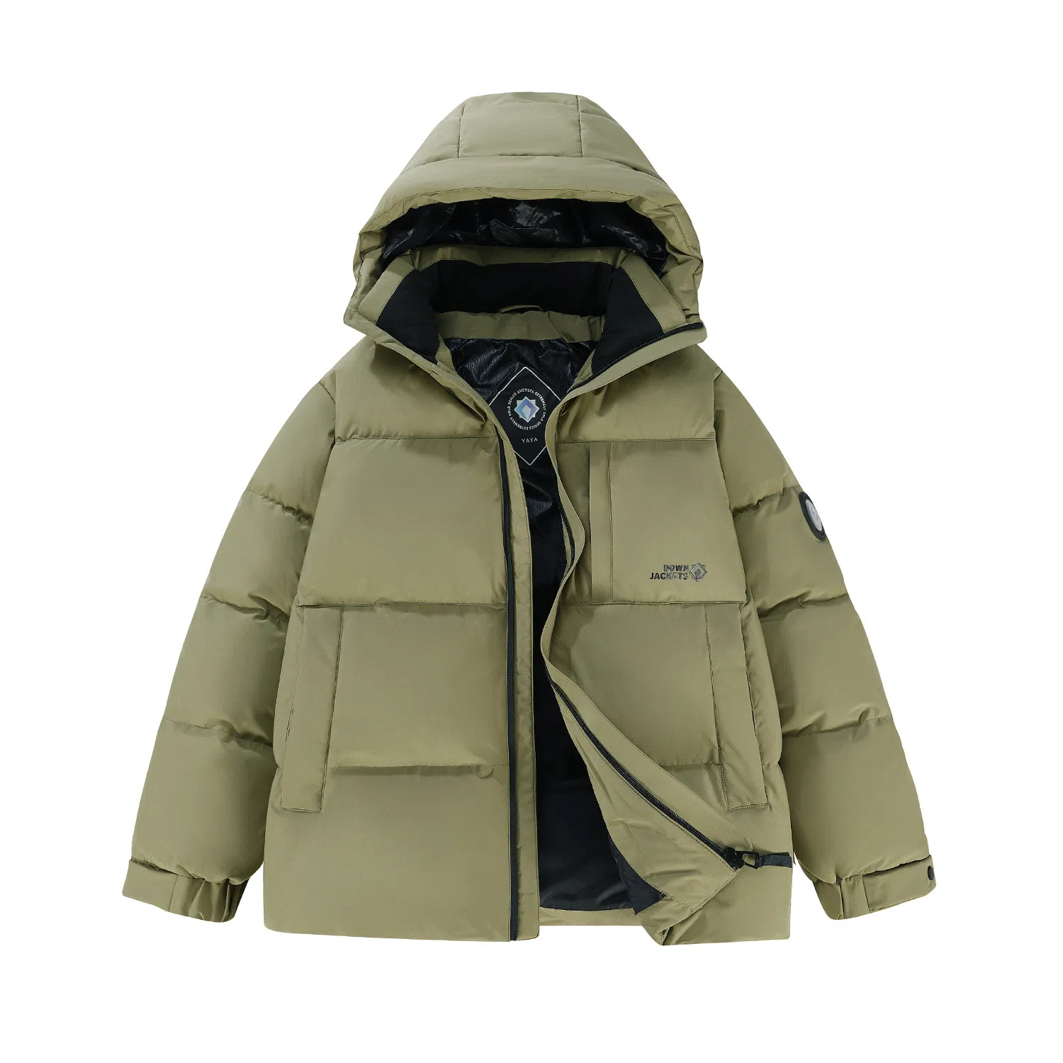 鸭鸭 冬季连帽外套经典袖标印花时尚设计潮流休闲百搭防风防寒户外运动通勤蓬松舒适保暖棉衣羽绒服 男女同款