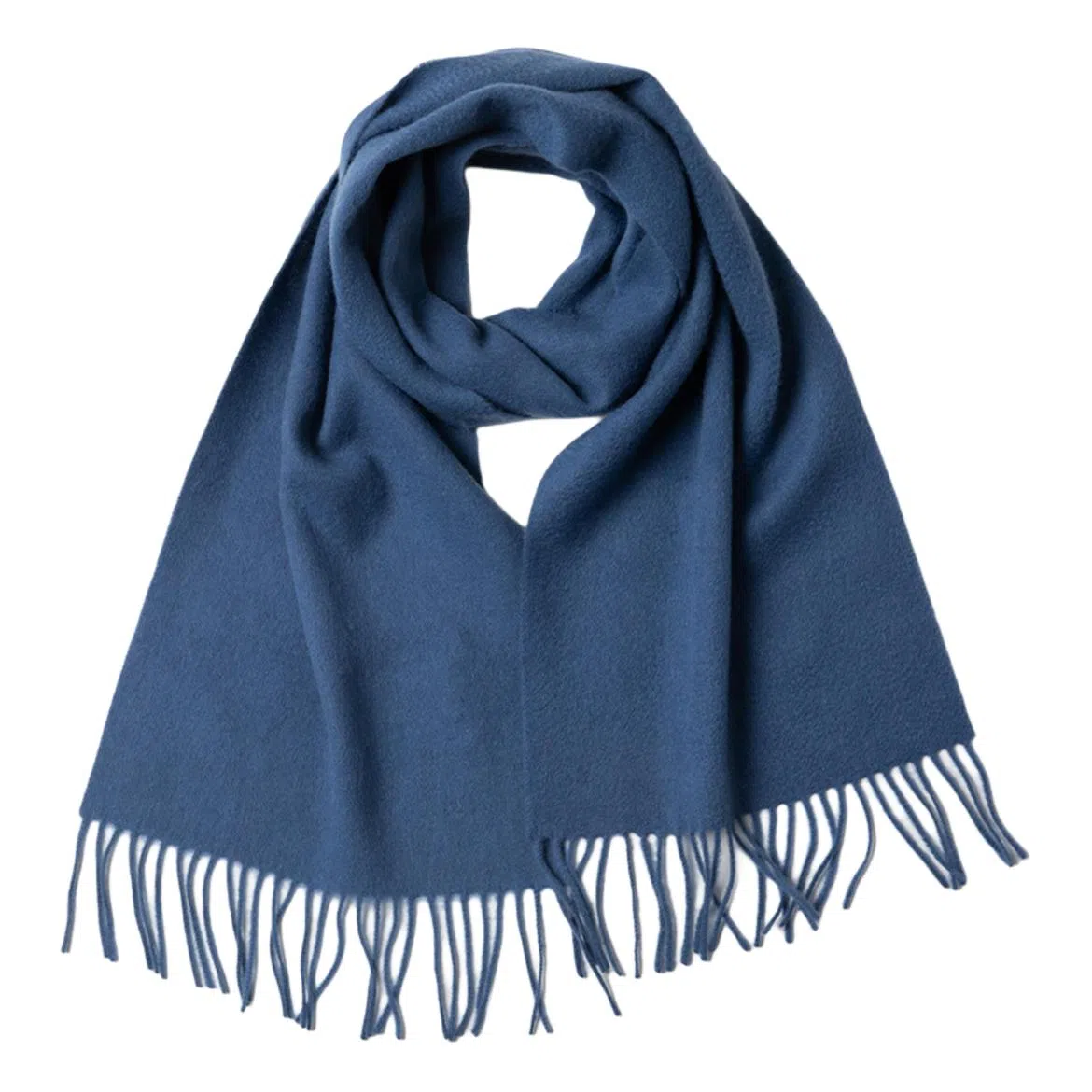 红豆 品牌流苏绒毛混纺纯色蓝色 羊毛 绒线围巾 男女同款情侣款