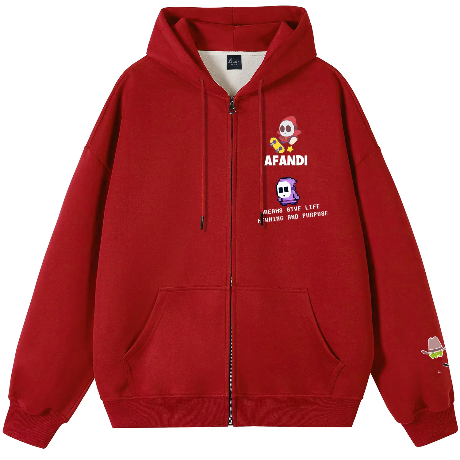 阿凡迪 【重磅华棉】美式嘻哈街头基础款可爱卡通滑板像素风潮牌字母高街简约高级感校园日常通勤百搭无性别开衫拉链连帽卫衣 男女同款