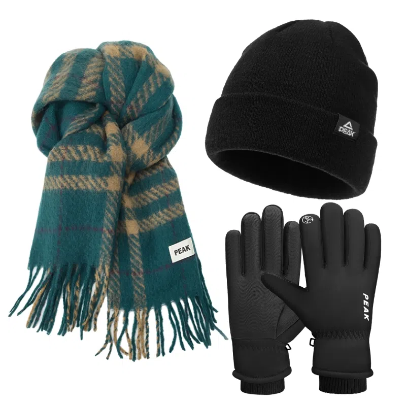 匹克 【降温必备|礼盒可选】冬季加厚柔软亲肤保暖防寒韩系格子百搭 聚酯纤维 绒线围巾 男女同款情侣款 绿色