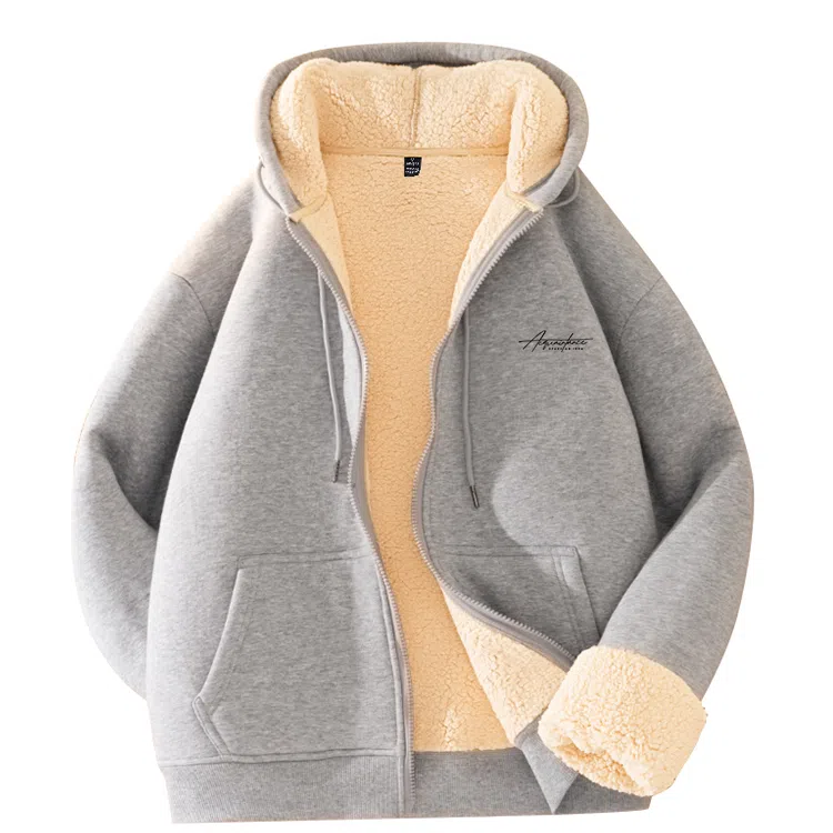 棉致 个性字母简约纯色保暖通勤无性别百搭休闲主义柔软舒适加厚羊羔绒连帽套头卫衣 男女同款