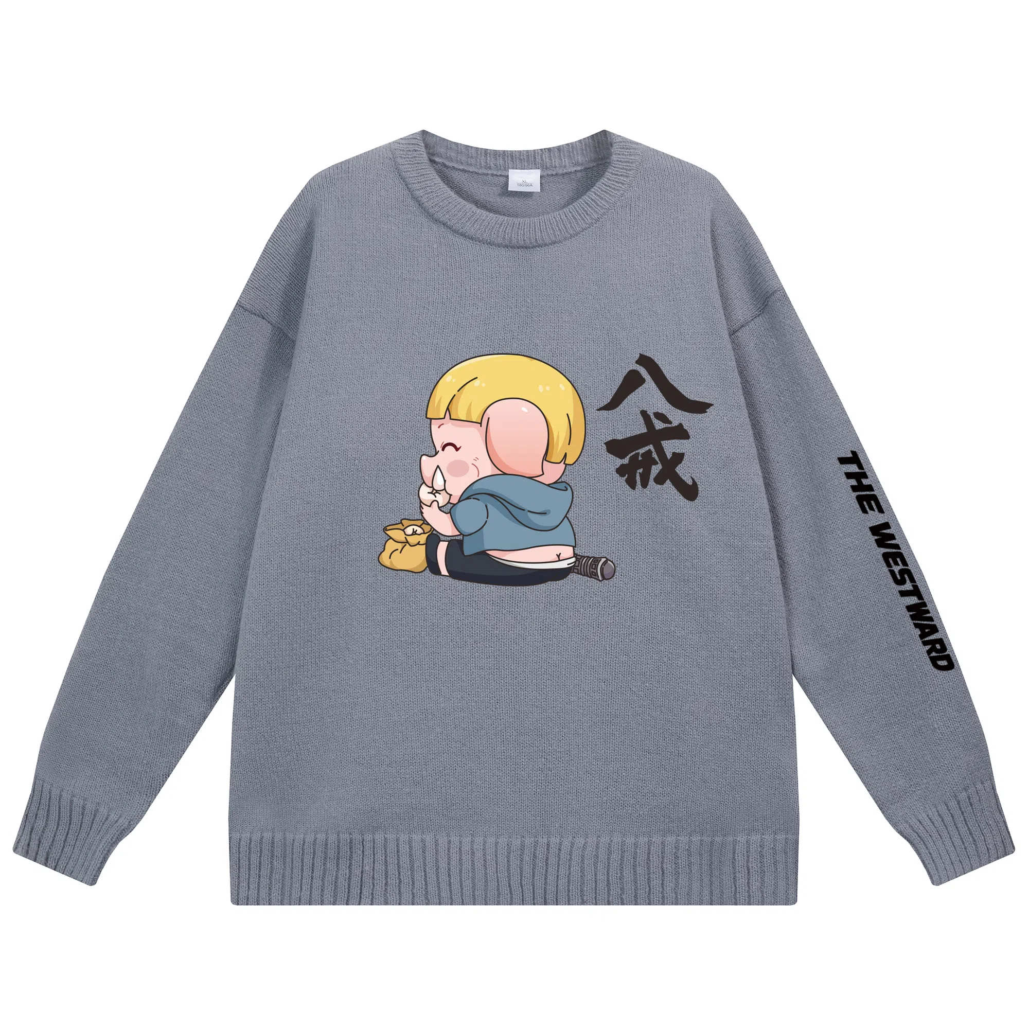 西行纪 美式高街设计感基础款简约毛线衣休闲慵懒风宽松外穿落肩学生打底圆领套头长袖情侣针织衫 男女同款