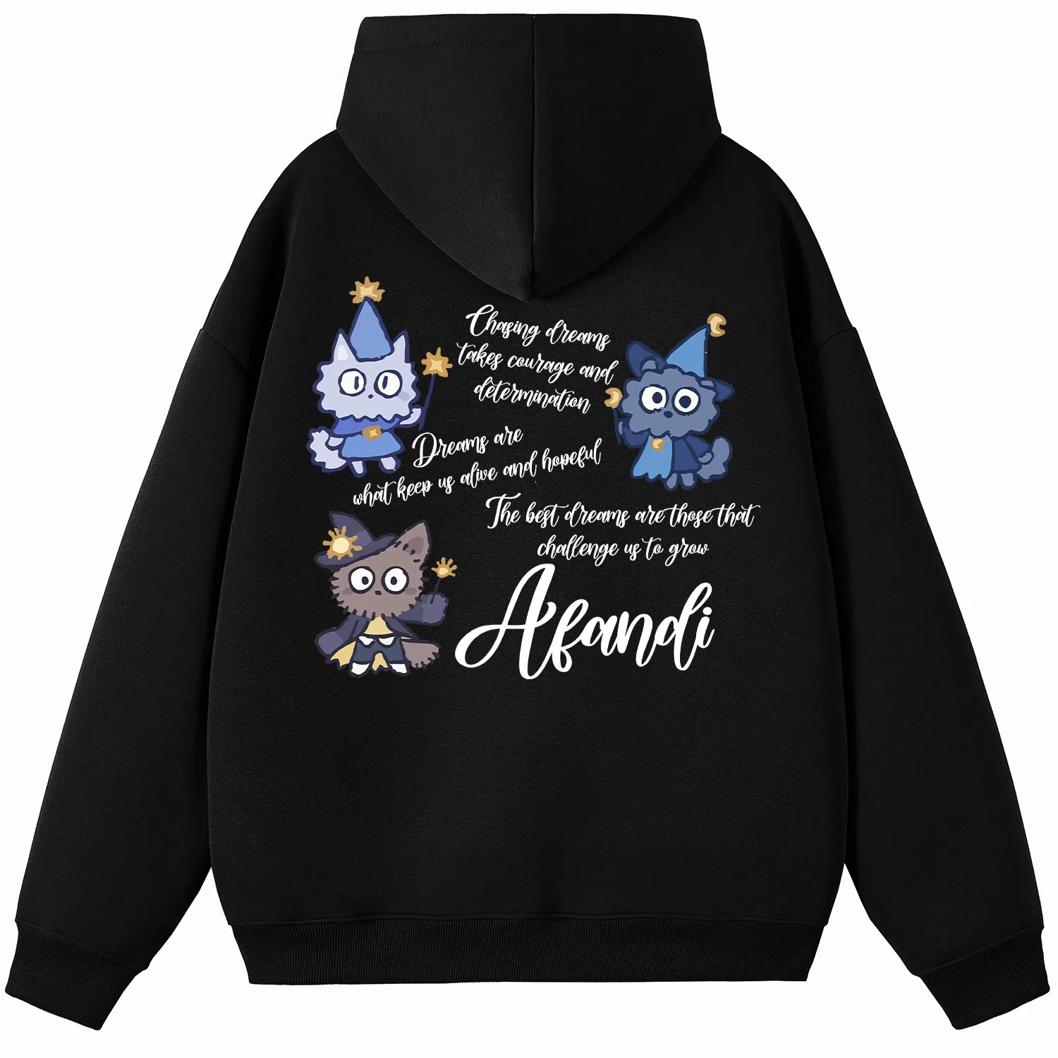 阿凡迪 重磅华棉美式学院风高街潮牌字母前名高级感设计卡通动漫萌趣猫咪背面创意印花潮流简约个性穿搭通勤无性别宽松连帽卫衣 男女同款