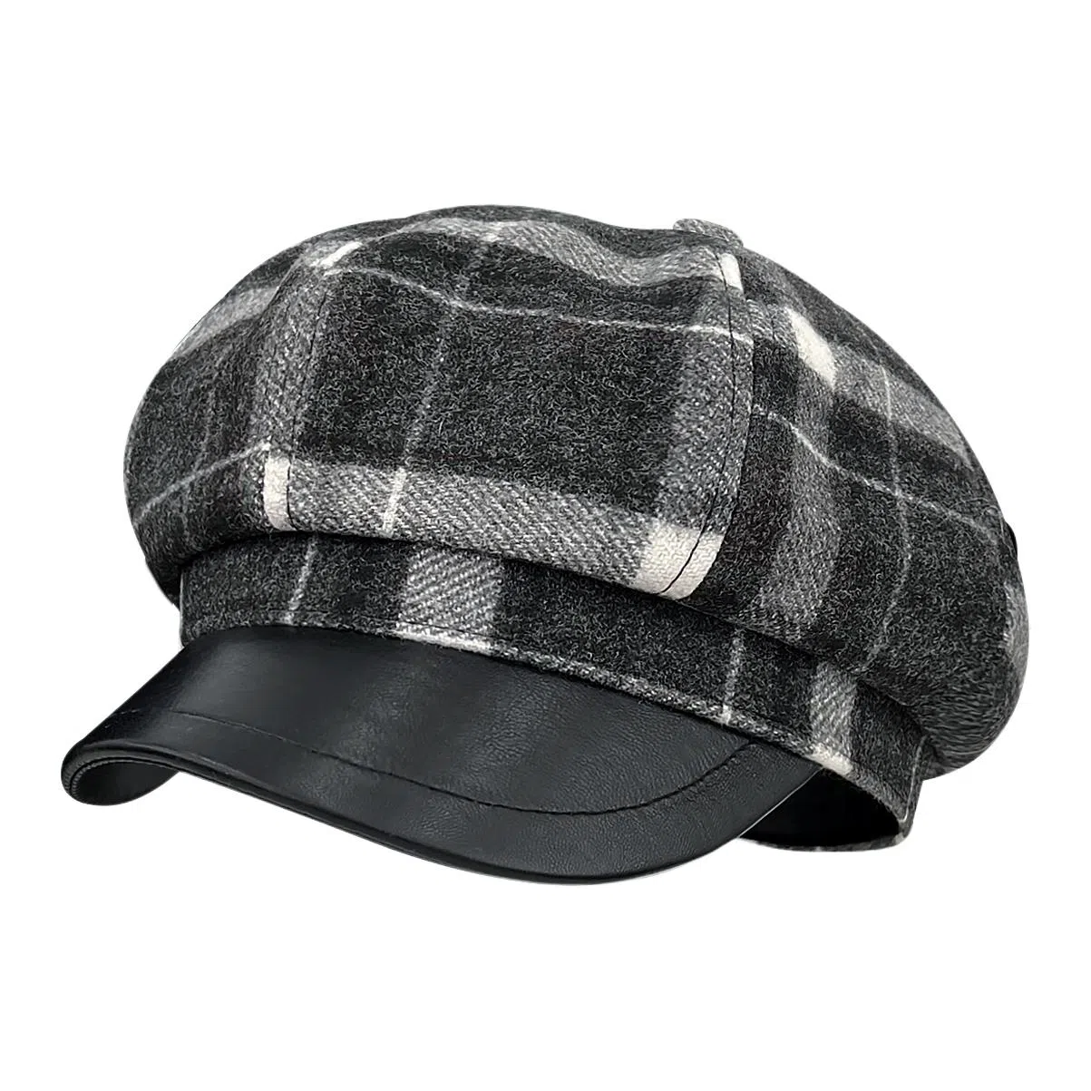 木林森 复古格纹拼接皮檐八角帽女秋冬百搭氛围感英伦风画家帽 涤纶 贝雷帽 男女同款情侣款