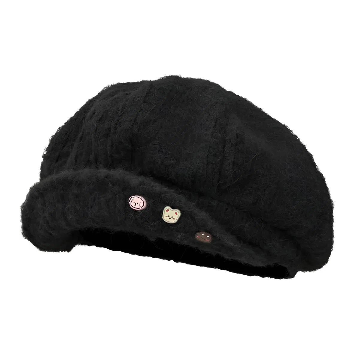 木林森 日系卡通小动物翻檐保暖文艺百搭显脸小潮 毛线 贝雷帽 男女同款情侣款