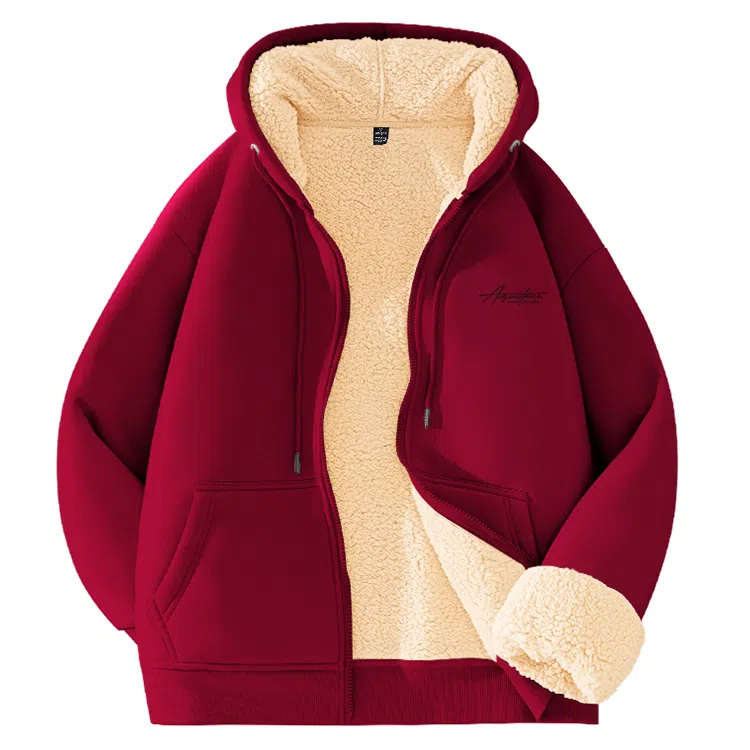 棉致 个性字母简约纯色保暖通勤无性别百搭休闲主义柔软舒适加厚羊羔绒连帽套头卫衣 男女同款