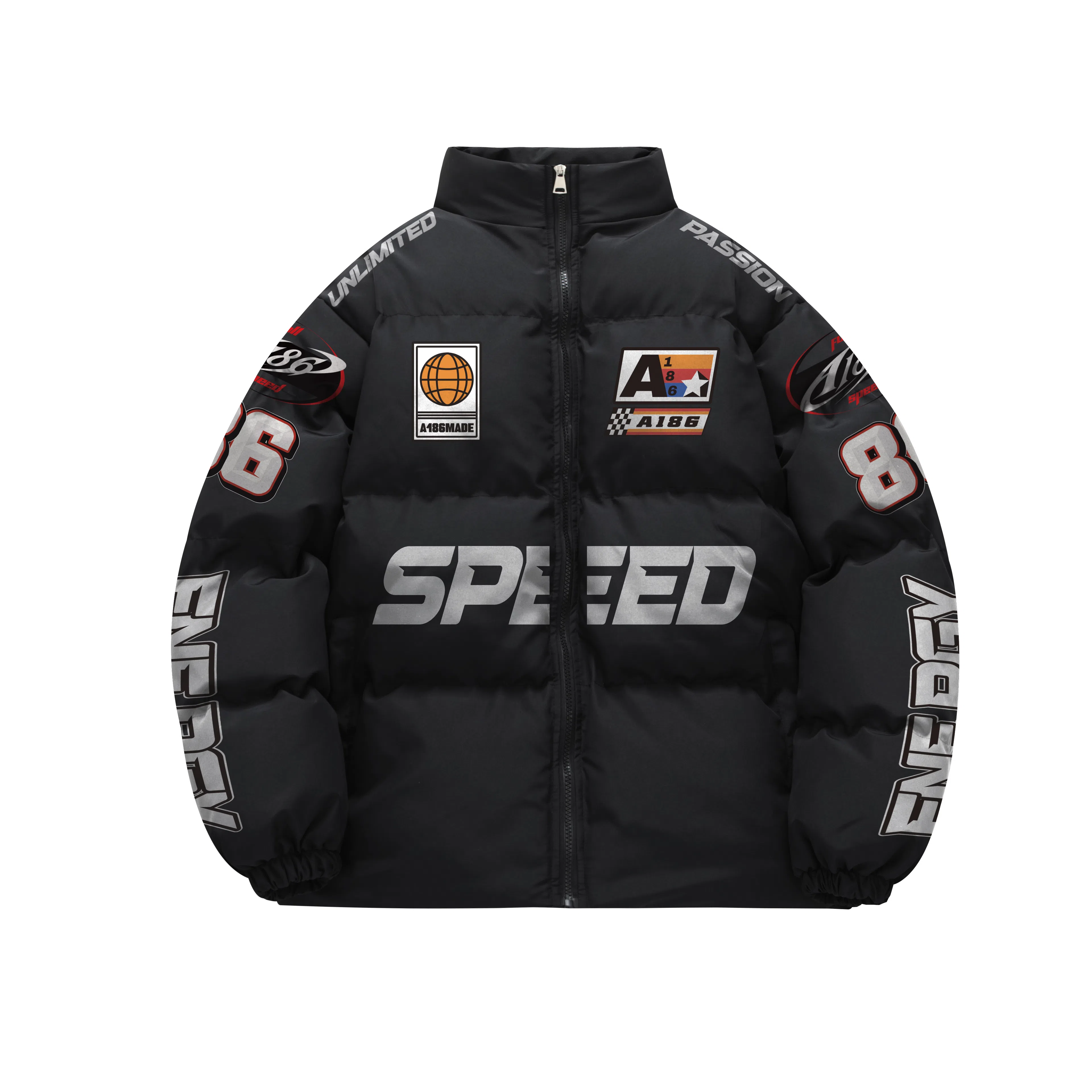 A186 Vintage Racing Logo Puffer Jacket