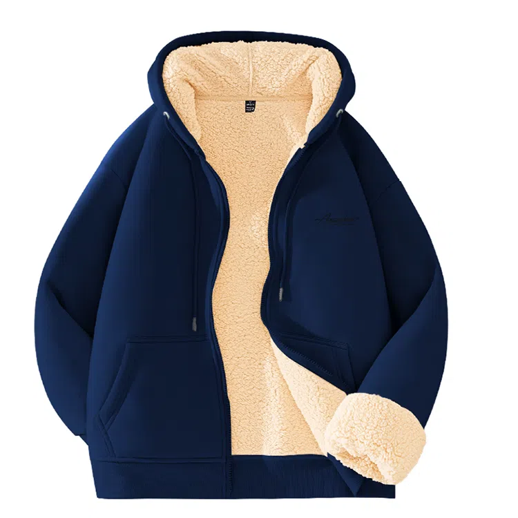 棉致 个性字母简约纯色保暖通勤无性别百搭休闲主义柔软舒适加厚羊羔绒连帽套头卫衣 男女同款