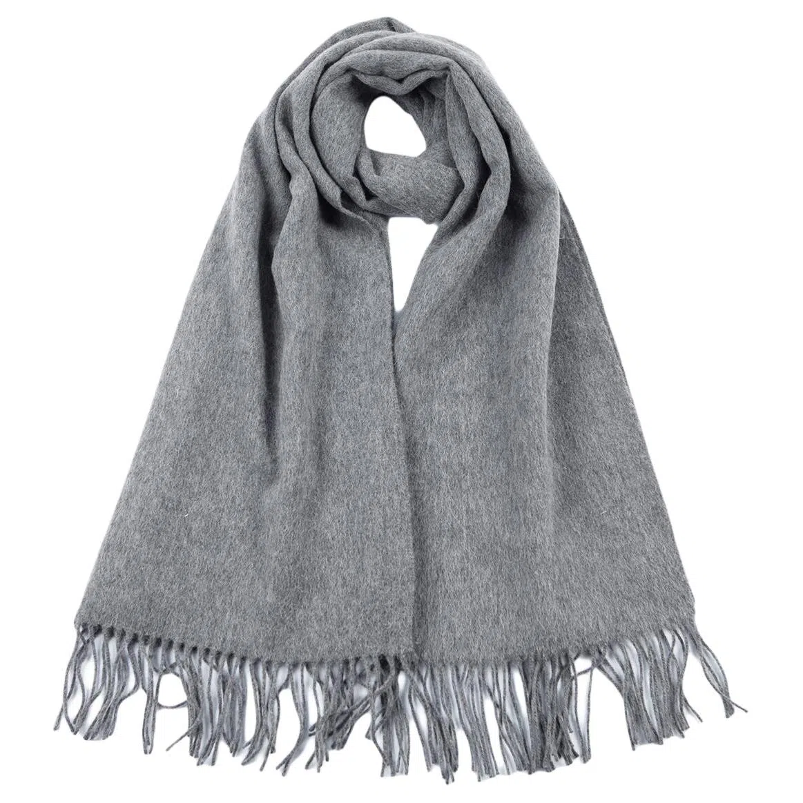 红豆 品牌素色纯色简约百搭舒适流苏灰色 羊毛 绒线围巾 男女同款情侣款