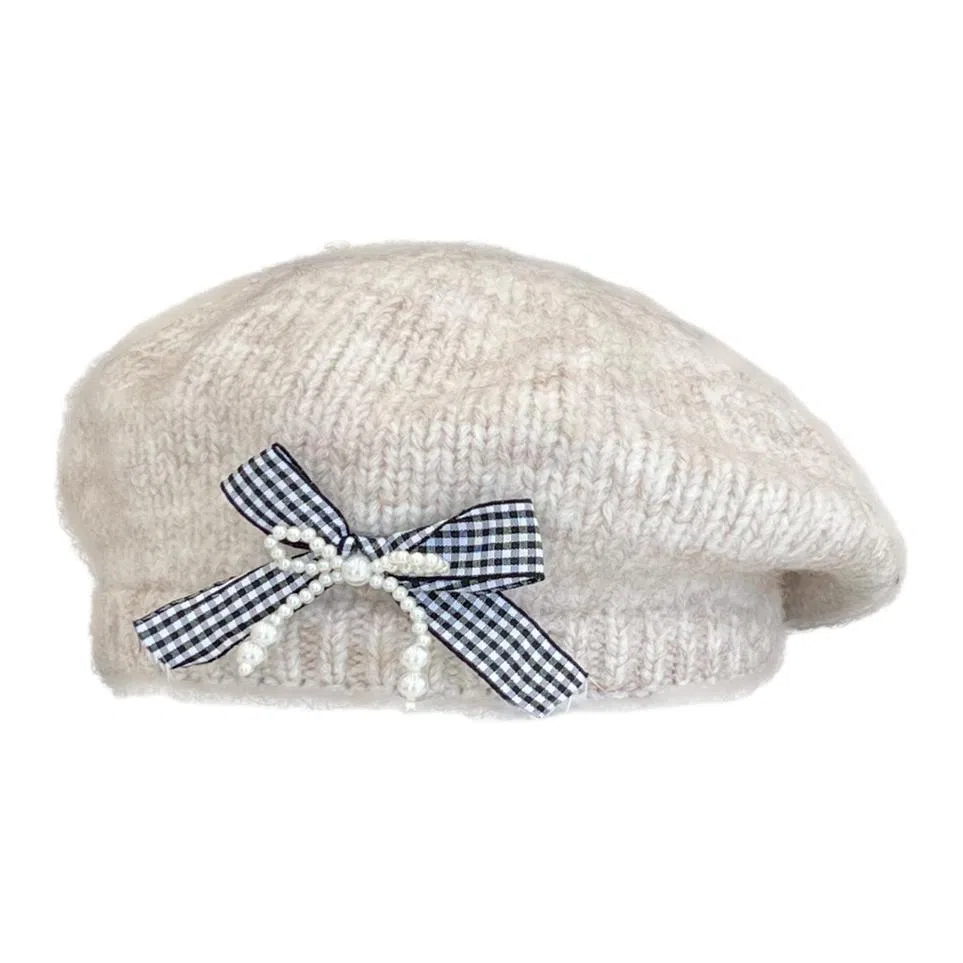 杨同学 韩版甜美蝴蝶结保暖#好运 涤纶 贝雷帽 女款