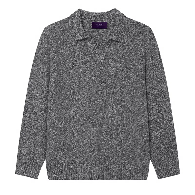 SKARO Heavy Wool Seagull Collar Knit Polo Sweater