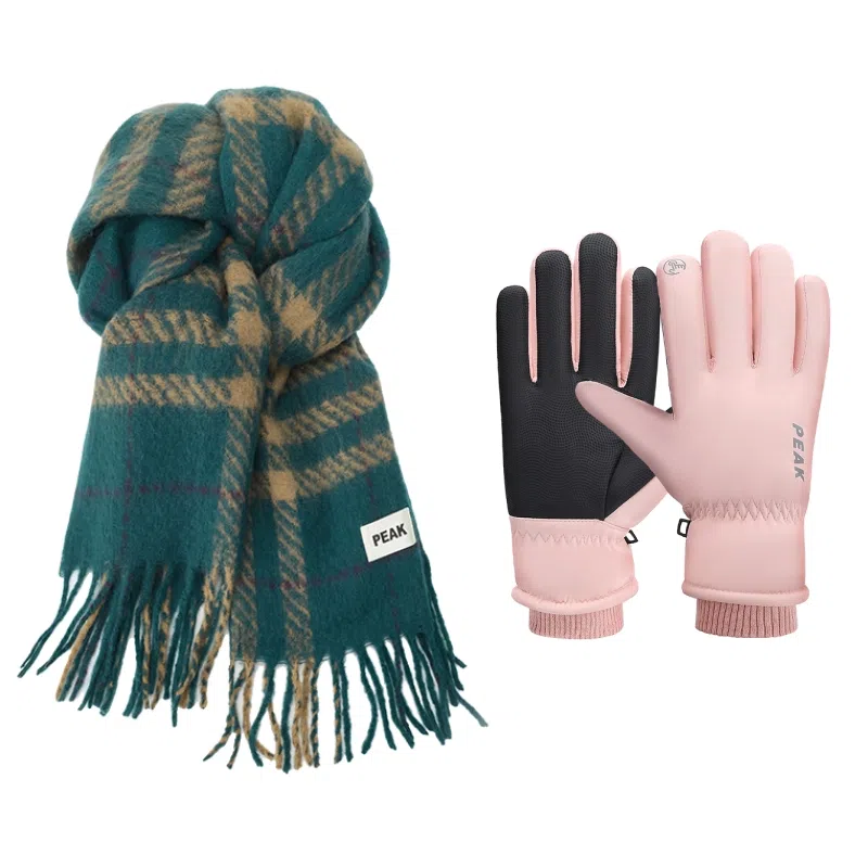 匹克 【降温必备|礼盒可选】冬季加厚柔软亲肤保暖防寒韩系格子百搭 聚酯纤维 绒线围巾 男女同款情侣款 绿色