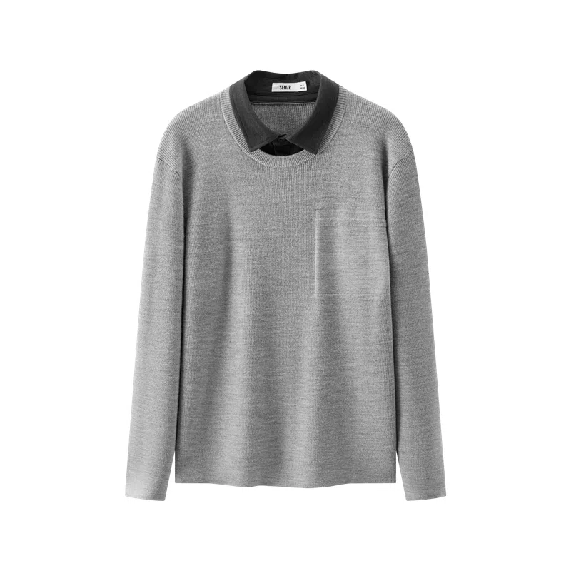 森马 假两件衬衫领毛衫 男款